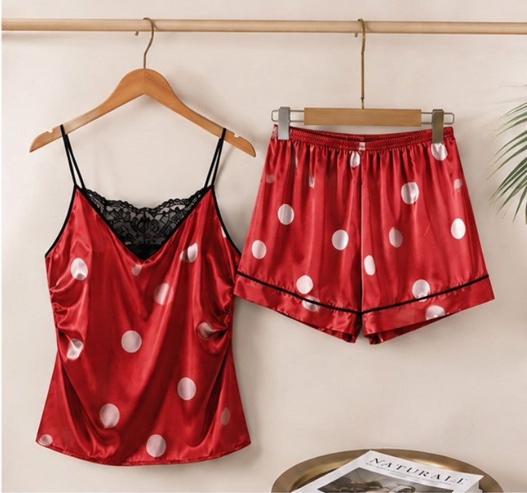 Polka Dot 3-Piece Satin Loungewear Set