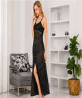 Gold Trim Lace Slit Gown