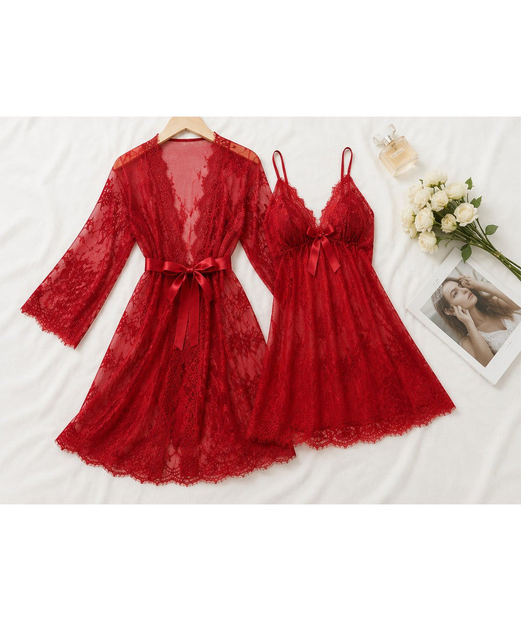 Rosso Pizzo Robe & Gown Set