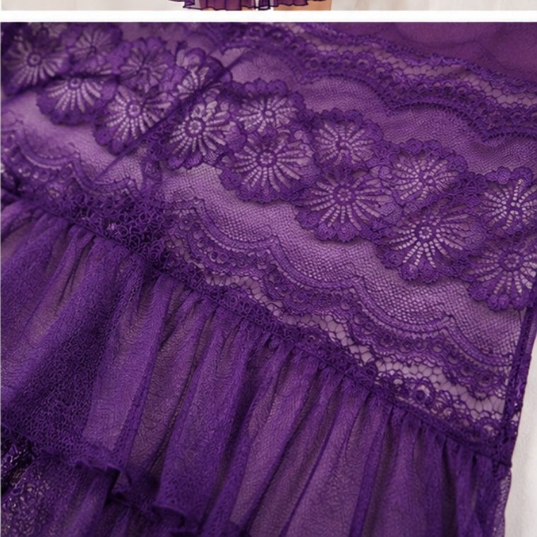 Ruffle Strap Sheer Lace Babydoll