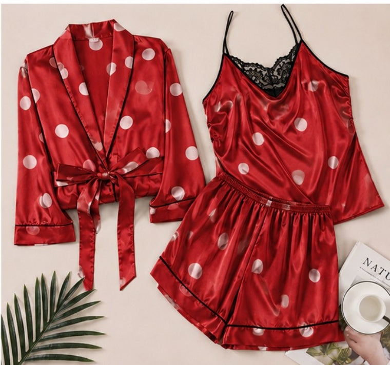 Polka Dot 3-Piece Satin Loungewear Set
