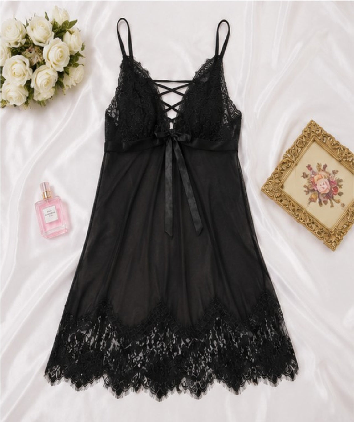 Corsetto Nero Lace-Up Babydoll