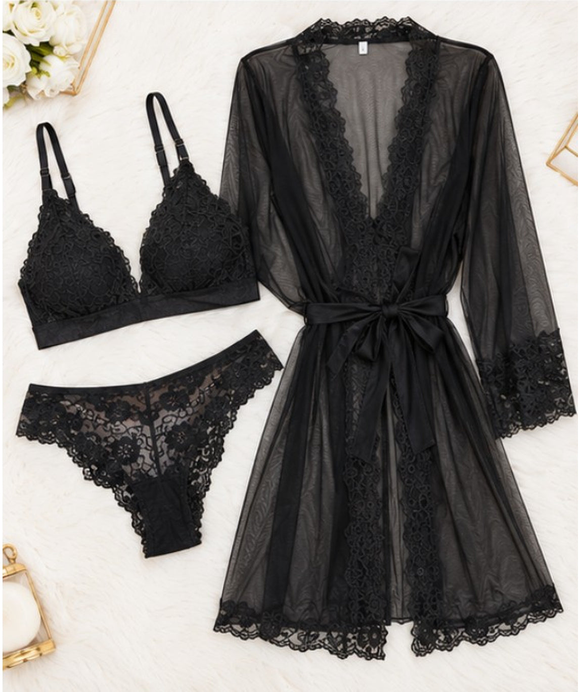 Trio Nero Lace Set
