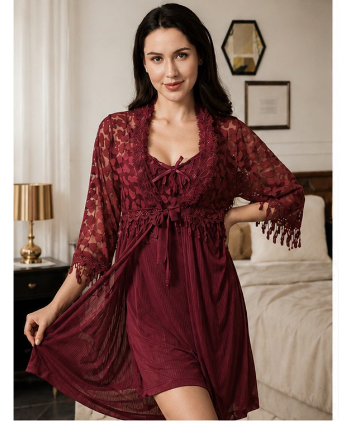 Bordeaux Nappa Robe Set