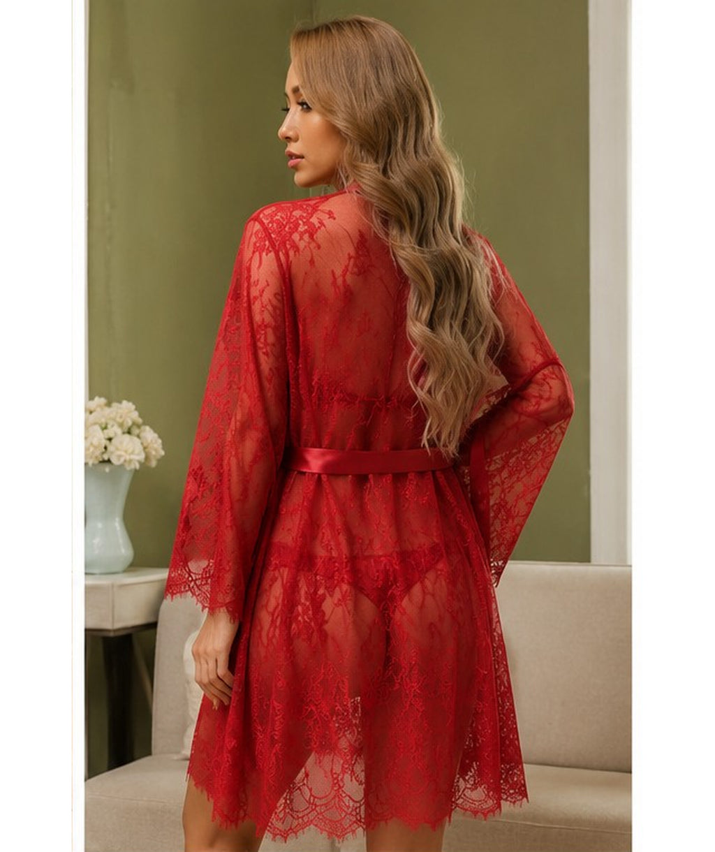 Rosso Pizzo Robe & Gown Set