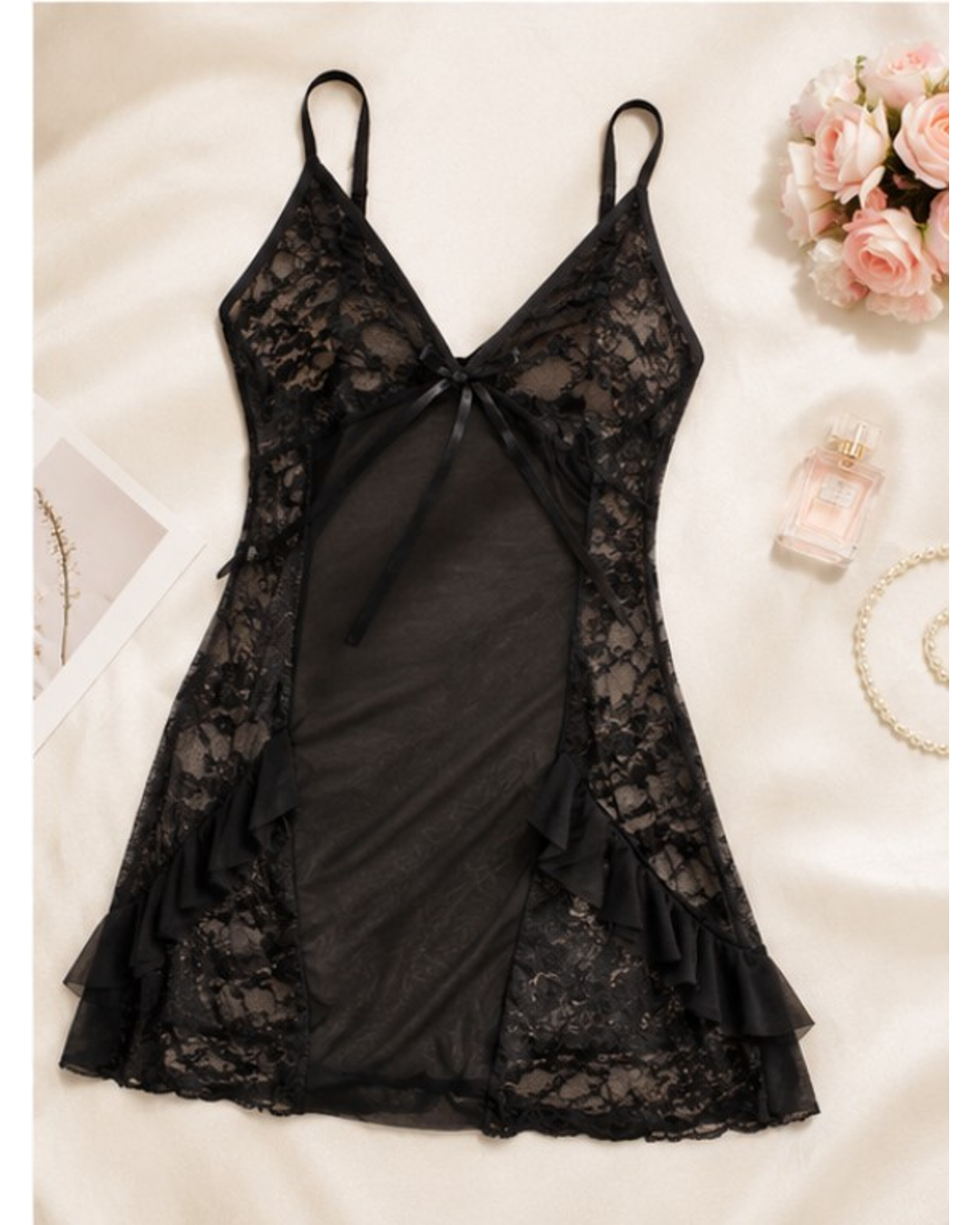 Black Lace Nightdress #6734