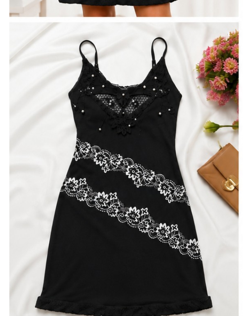 Black Floral Lace Nightdress