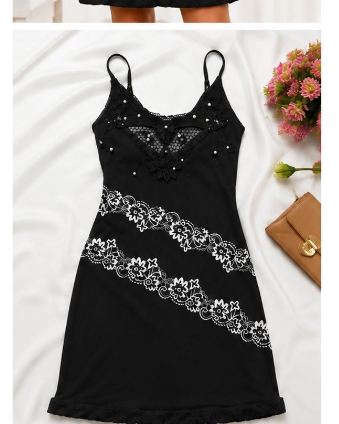 Black Floral Lace Nightdress