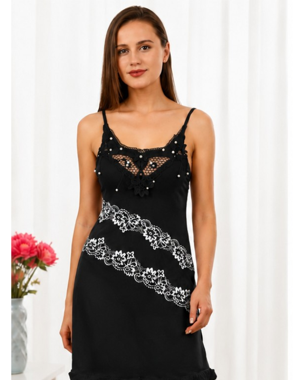 Black Floral Lace Nightdress