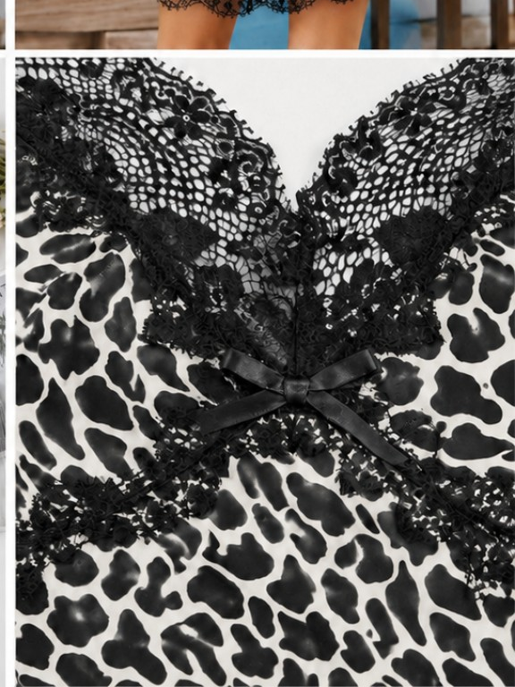 Leopard Print Lace Babydoll Nightdress