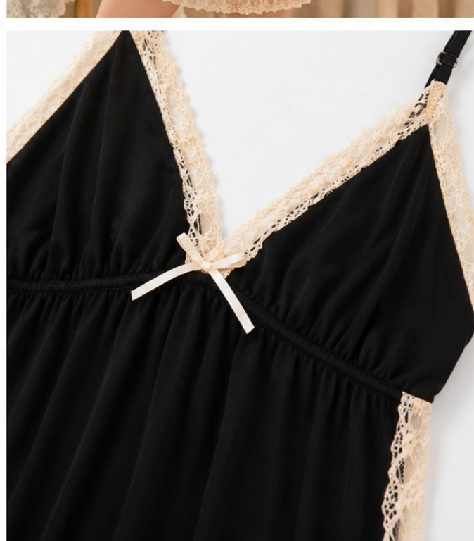 Black Lace Trim Nightdress #6710
