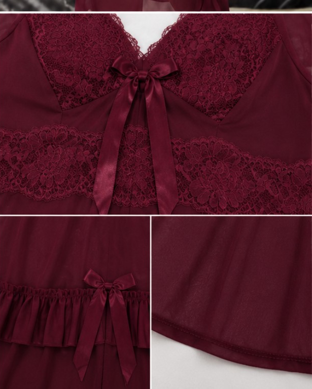 Royal Burgundy Lace Nightdress #6712