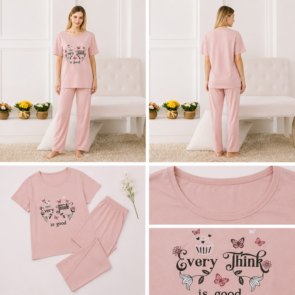 Everything Is Good Graphic Pajama Set