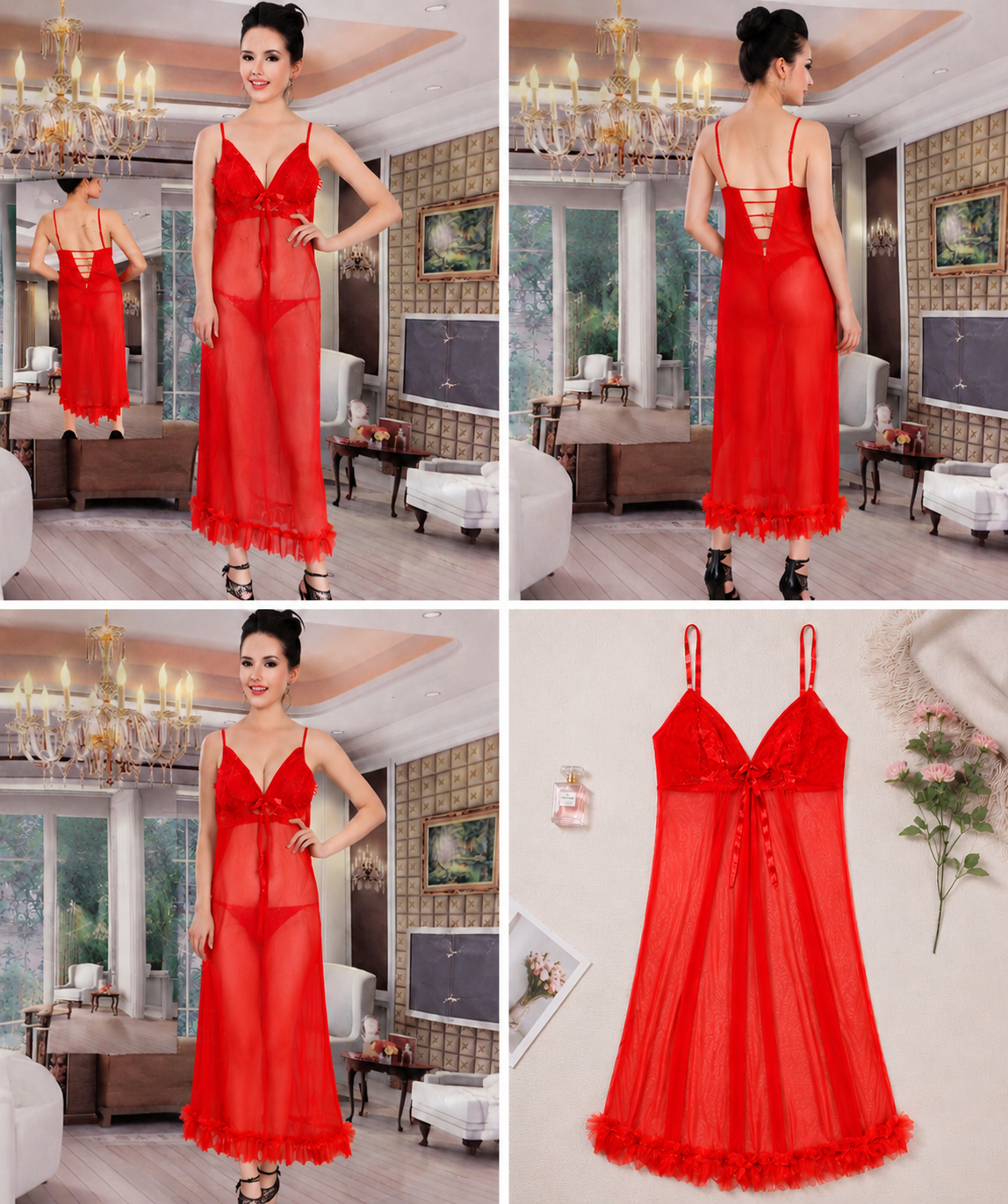Notte Rossa Lattice-Back Gown