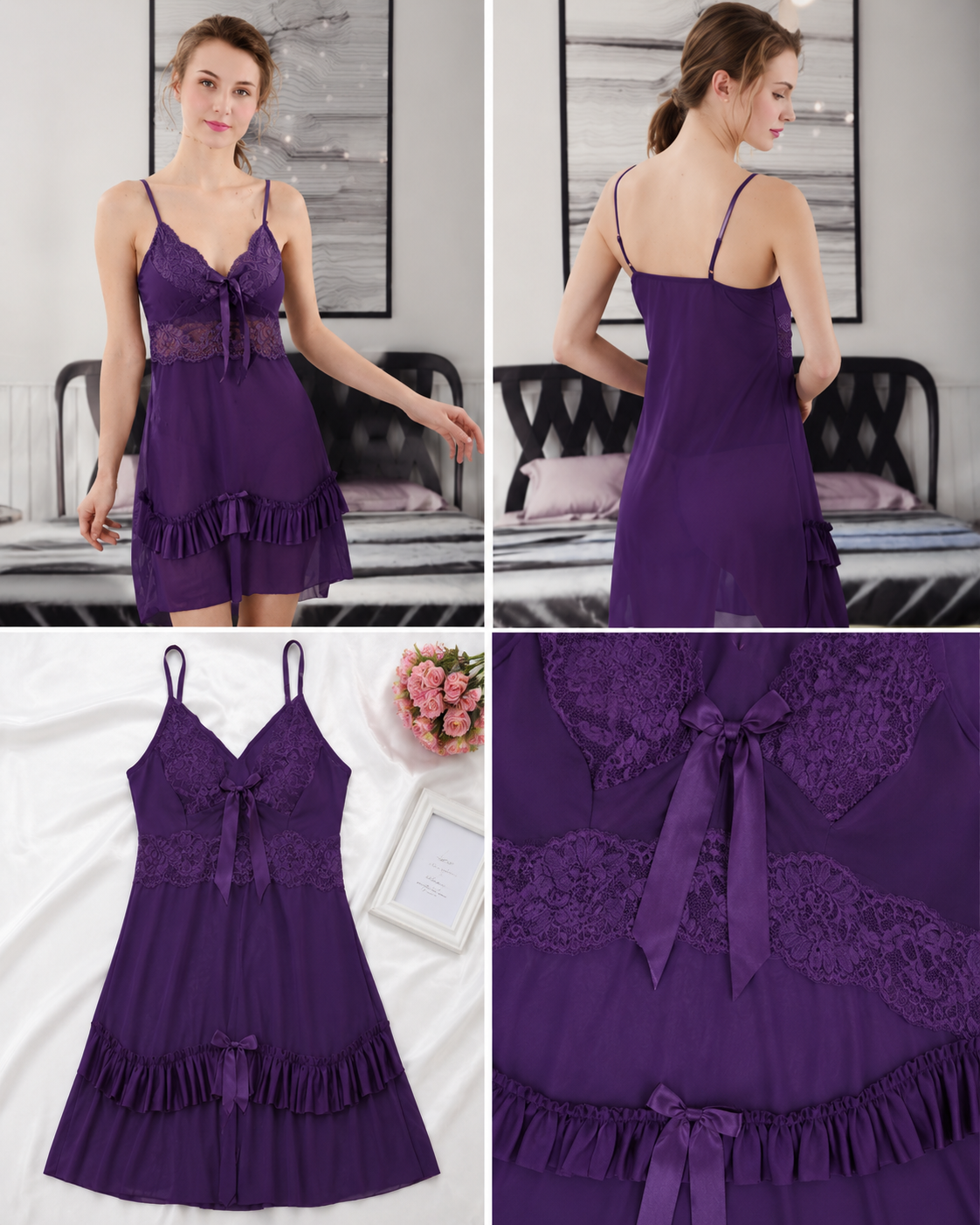 Royal Purple Lace Nightdress #6712