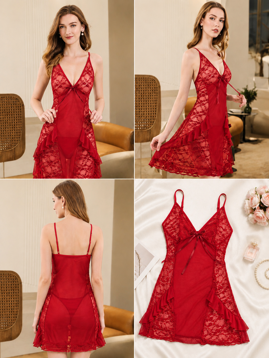 Red Lace Nightdress #6734