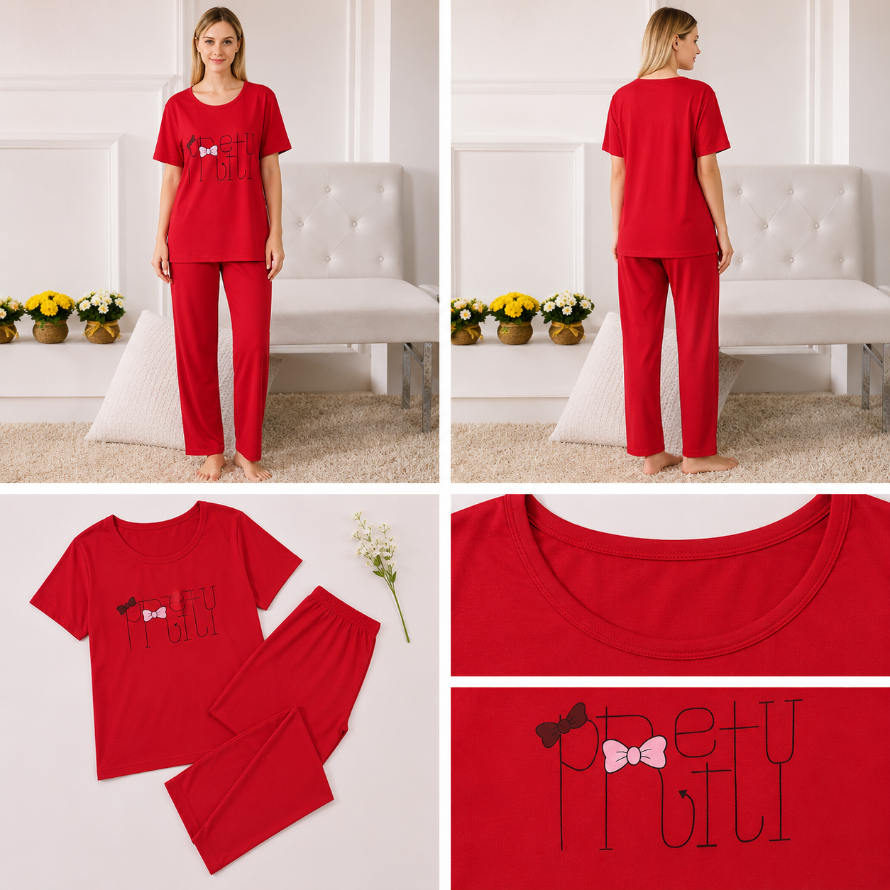 Pretty Bow Graphic Pajama Set