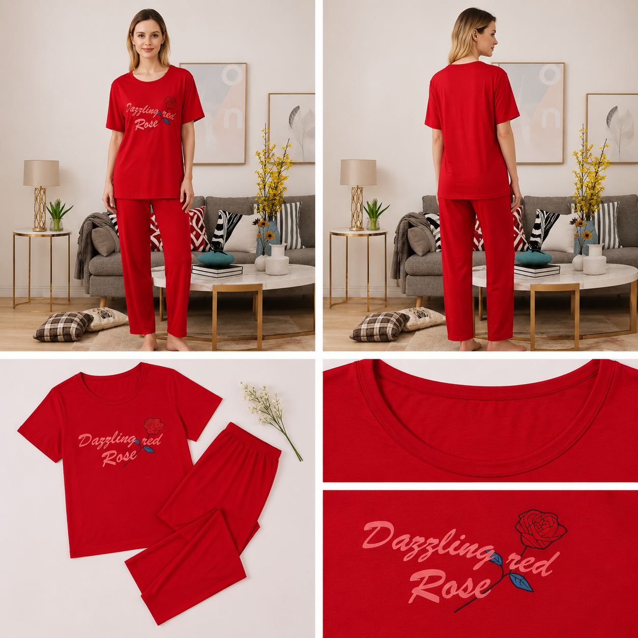 Dazzling Rose Graphic Pajama Set
