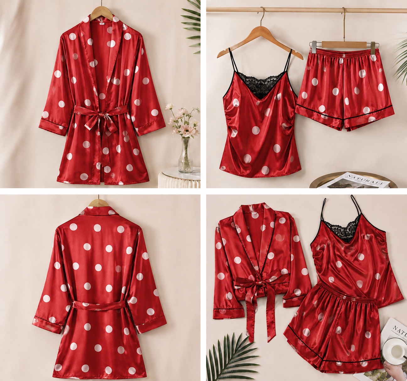 Polka Dot 3-Piece Satin Loungewear Set