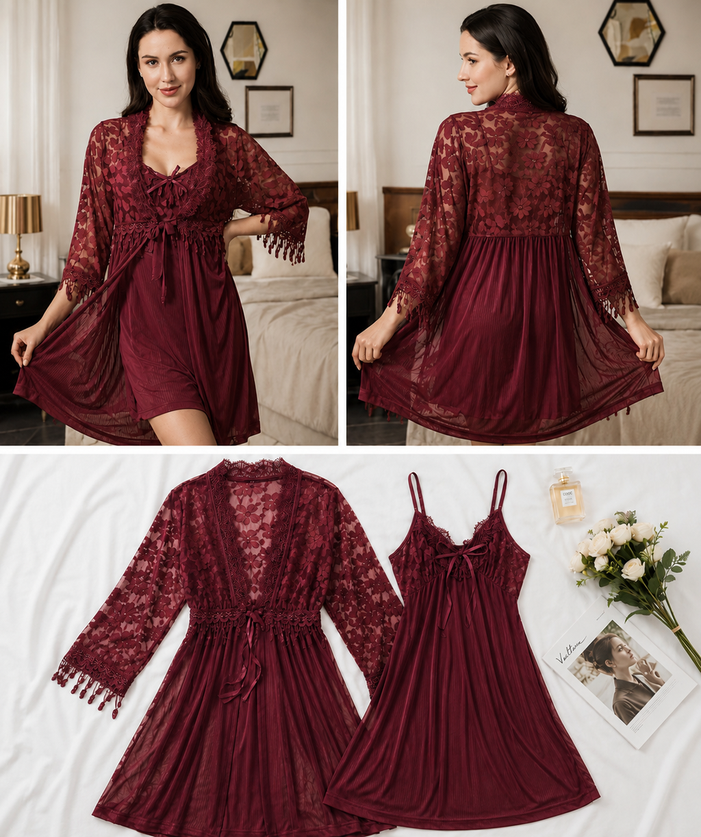 Bordeaux Nappa Robe Set