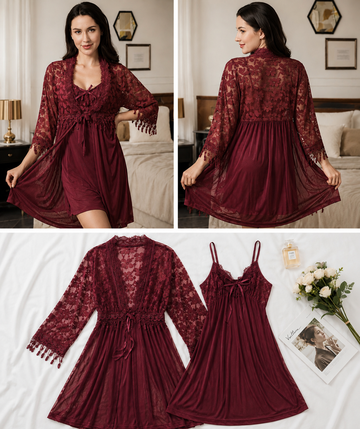 Bordeaux Nappa Robe Set