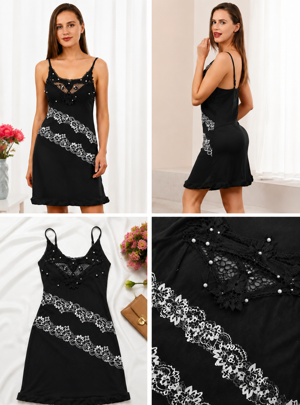 Black Floral Lace Nightdress
