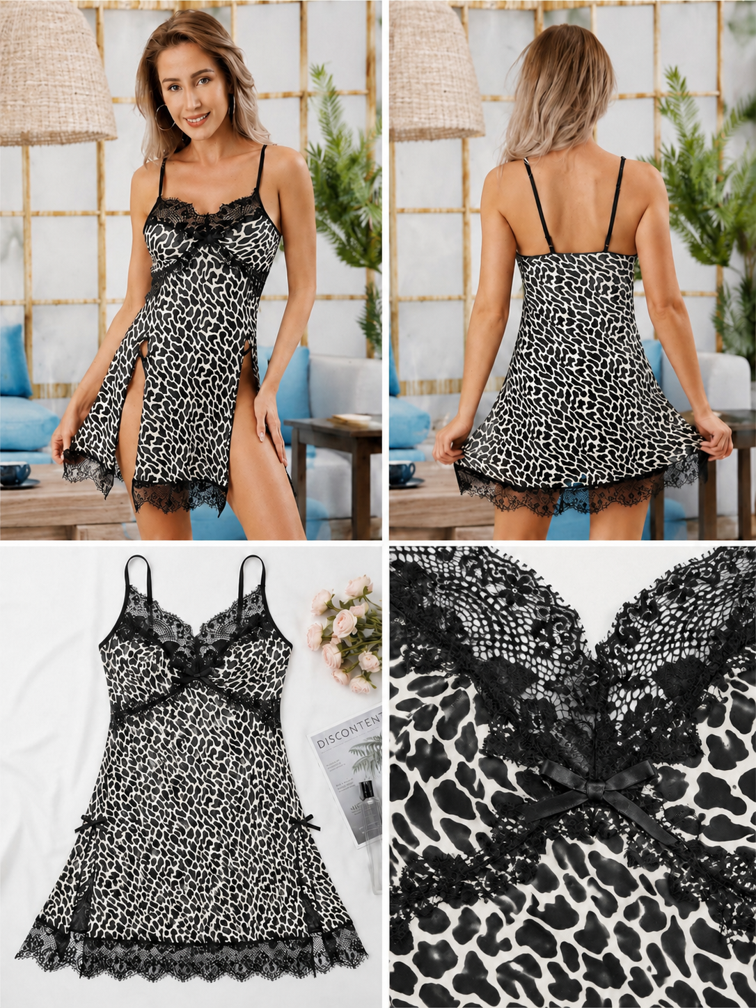 Leopard Print Lace Babydoll Nightdress