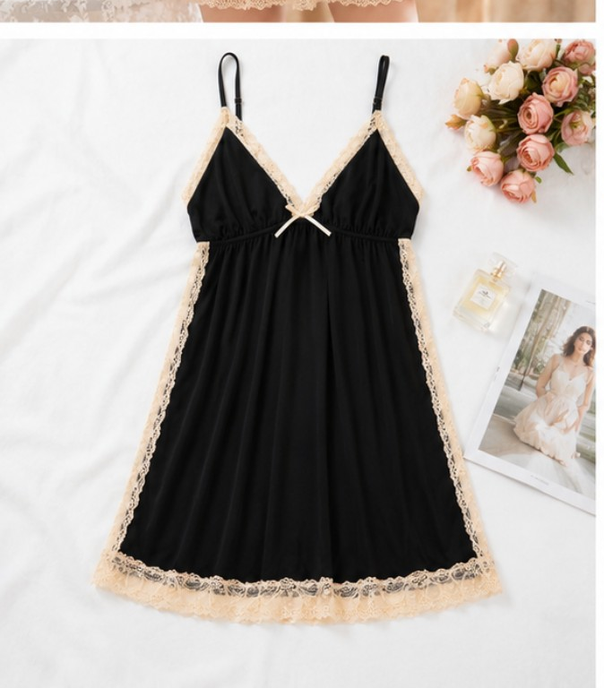 Black Lace Trim Nightdress #6710