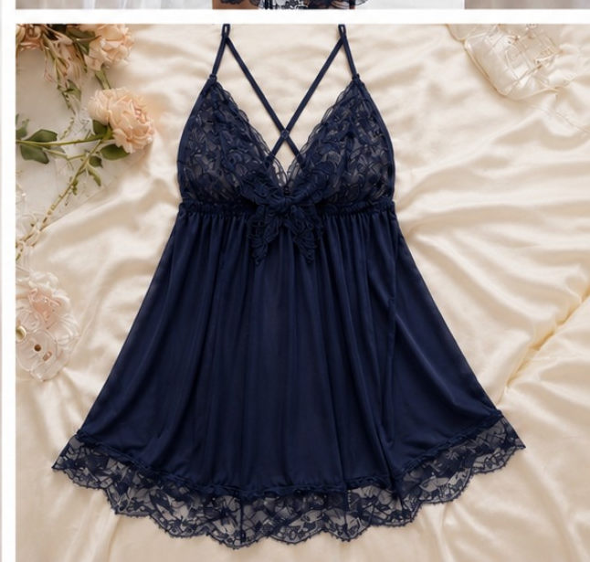Navy Blue Lace Babydoll Nightdress #6710