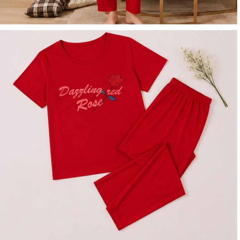 Dazzling Rose Graphic Pajama Set