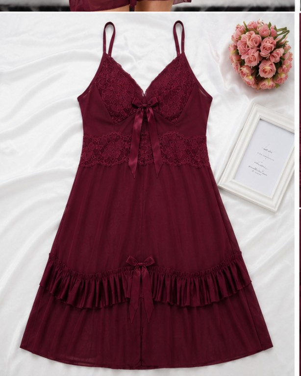 Royal Burgundy Lace Nightdress #6712