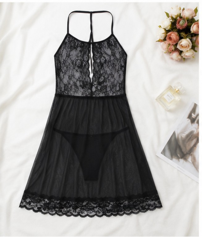 Black Sheer Lace Babydoll #6694