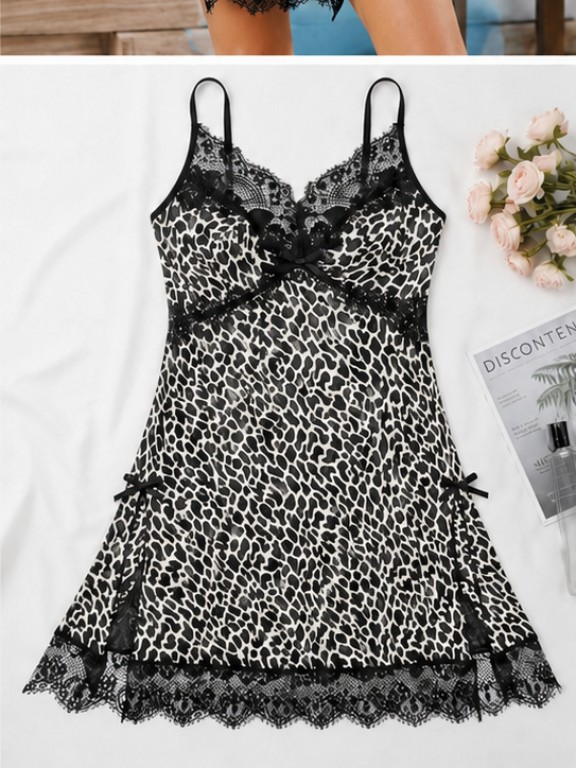 Leopard Print Lace Babydoll Nightdress