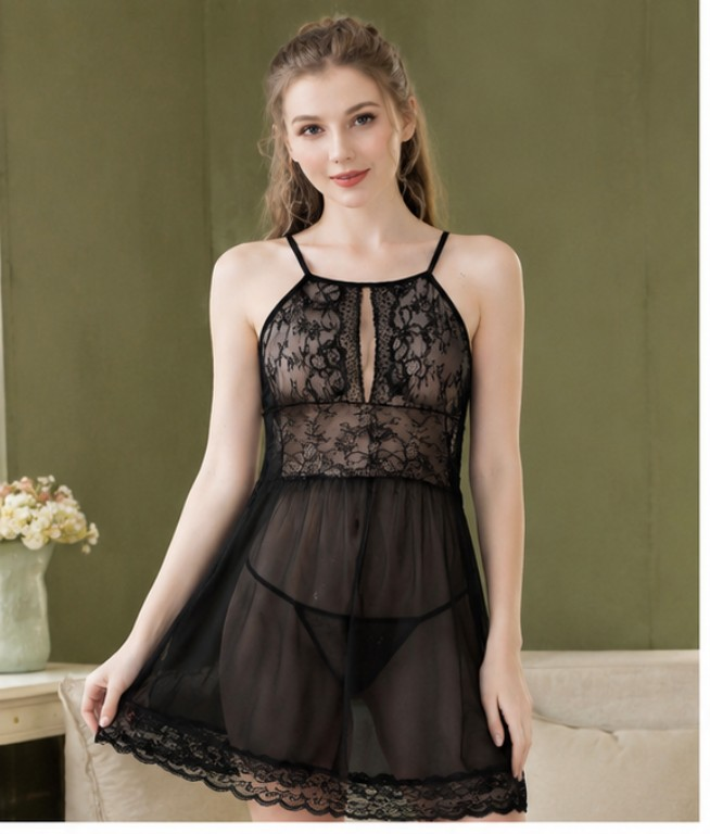 Black Sheer Lace Babydoll #6694