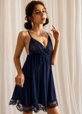 Navy Blue Lace Babydoll Nightdress #6710