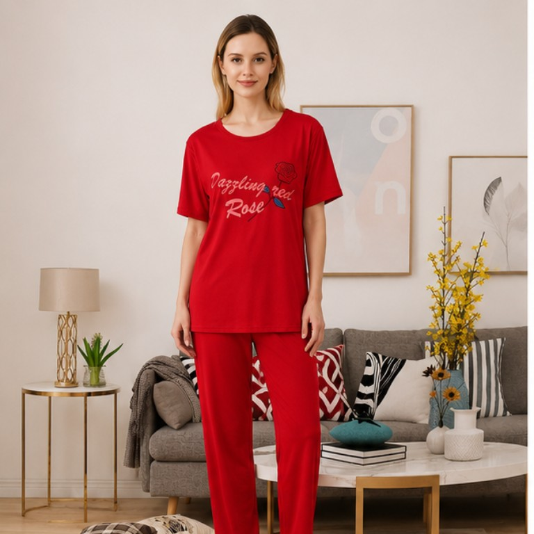 Dazzling Rose Graphic Pajama Set