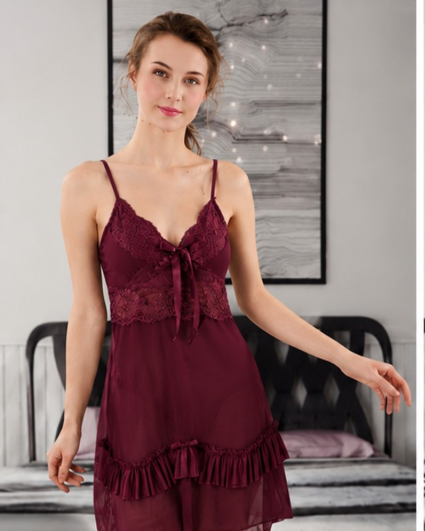 Royal Burgundy Lace Nightdress #6712