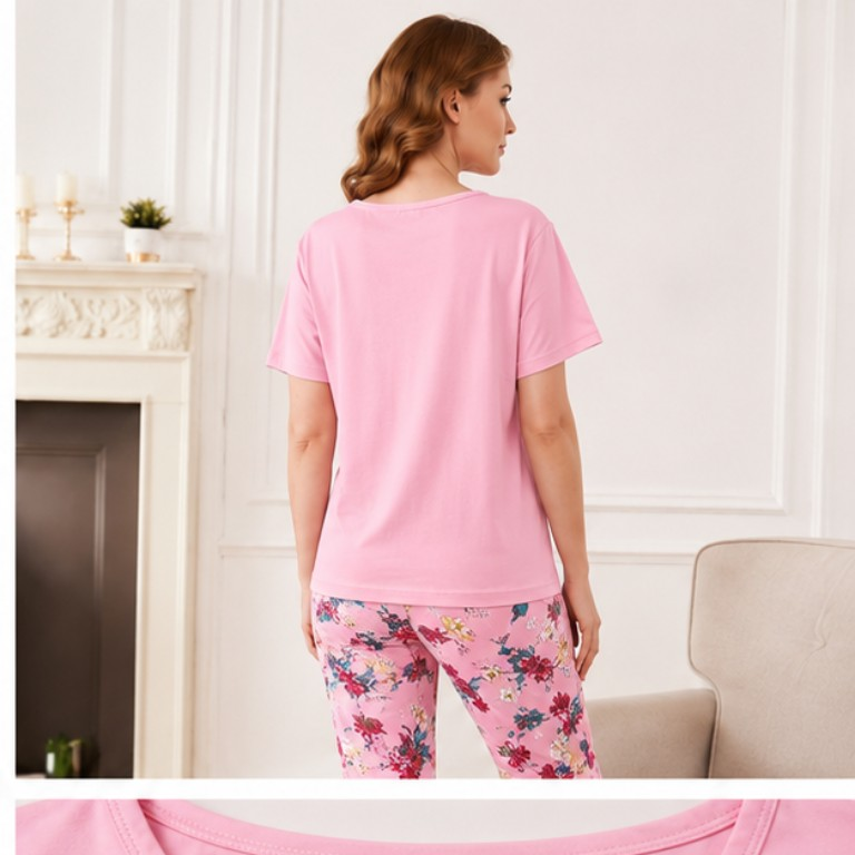 Heart Print Top & Floral Pajama Set