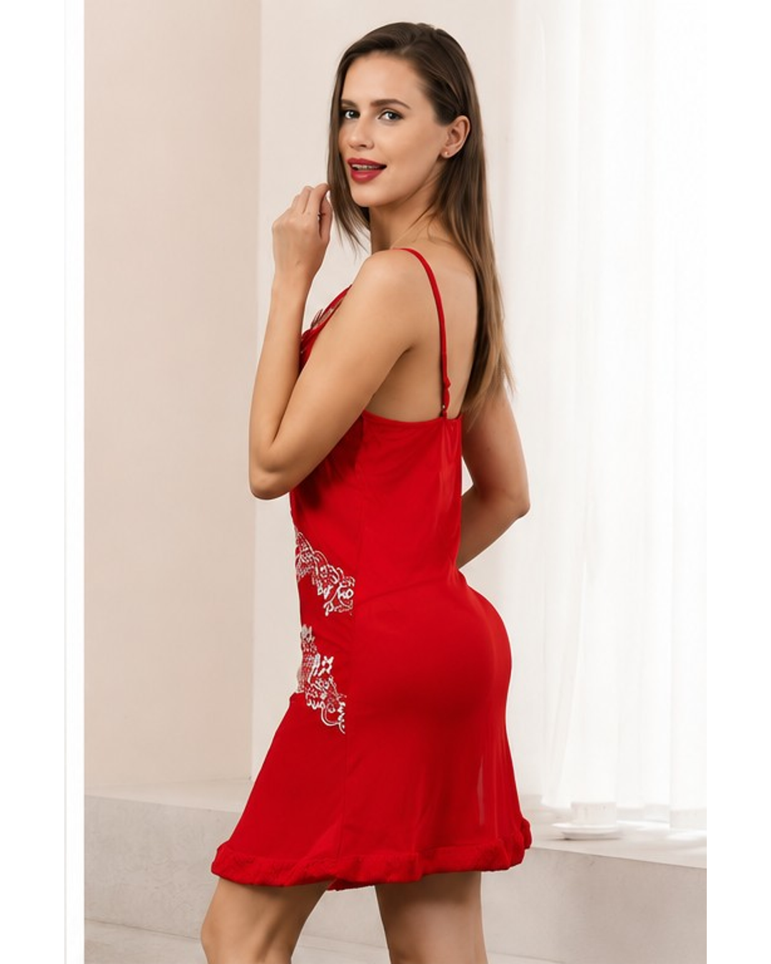 Red Floral Lace Nightdress