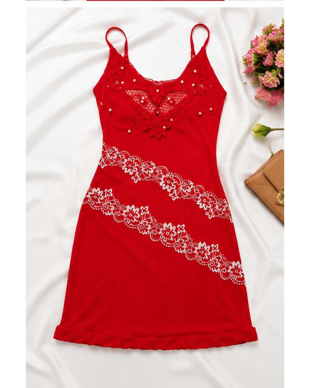 Red Floral Lace Nightdress