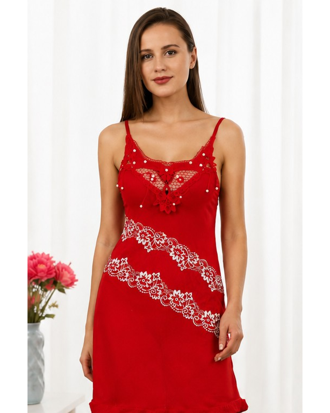 Red Floral Lace Nightdress