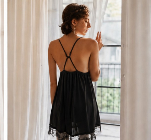 Black Lace Babydoll Nightdress #6710