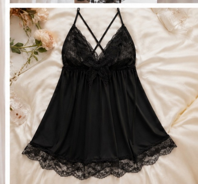 Black Lace Babydoll Nightdress #6710